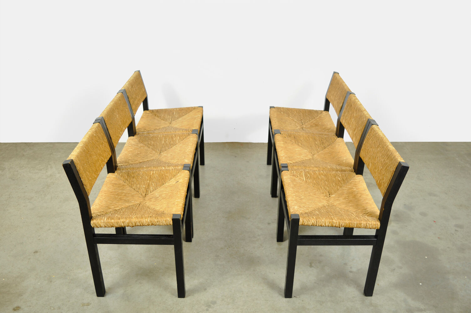 Set of 6 dining chairs with wicker seats by Martin Visser and produced by ‘t Spectrum, 1970s