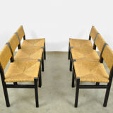 Set of 6 dining chairs with wicker seats by Martin Visser and produced by ‘t Spectrum, 1970s