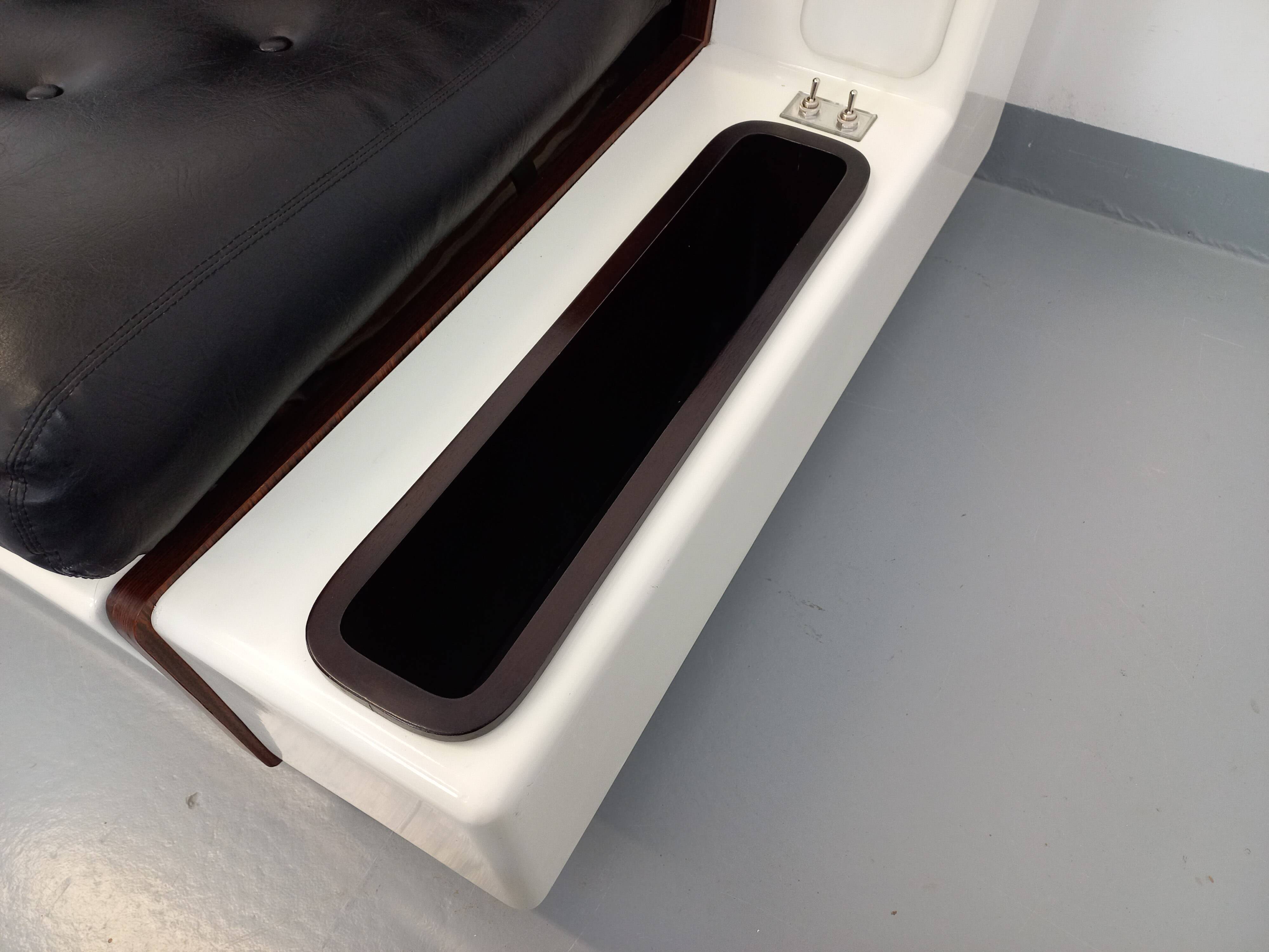 Vintage sofa bed bench with integrated lighting, Italian design Beka Tortuga, in skai, fiber