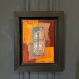 Oil on canvas modern composition Manuela Dikoumé 20th black frame