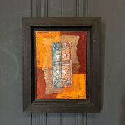 Huile sur toile composition moderne Manuela Dikoumé XXe cadre noir