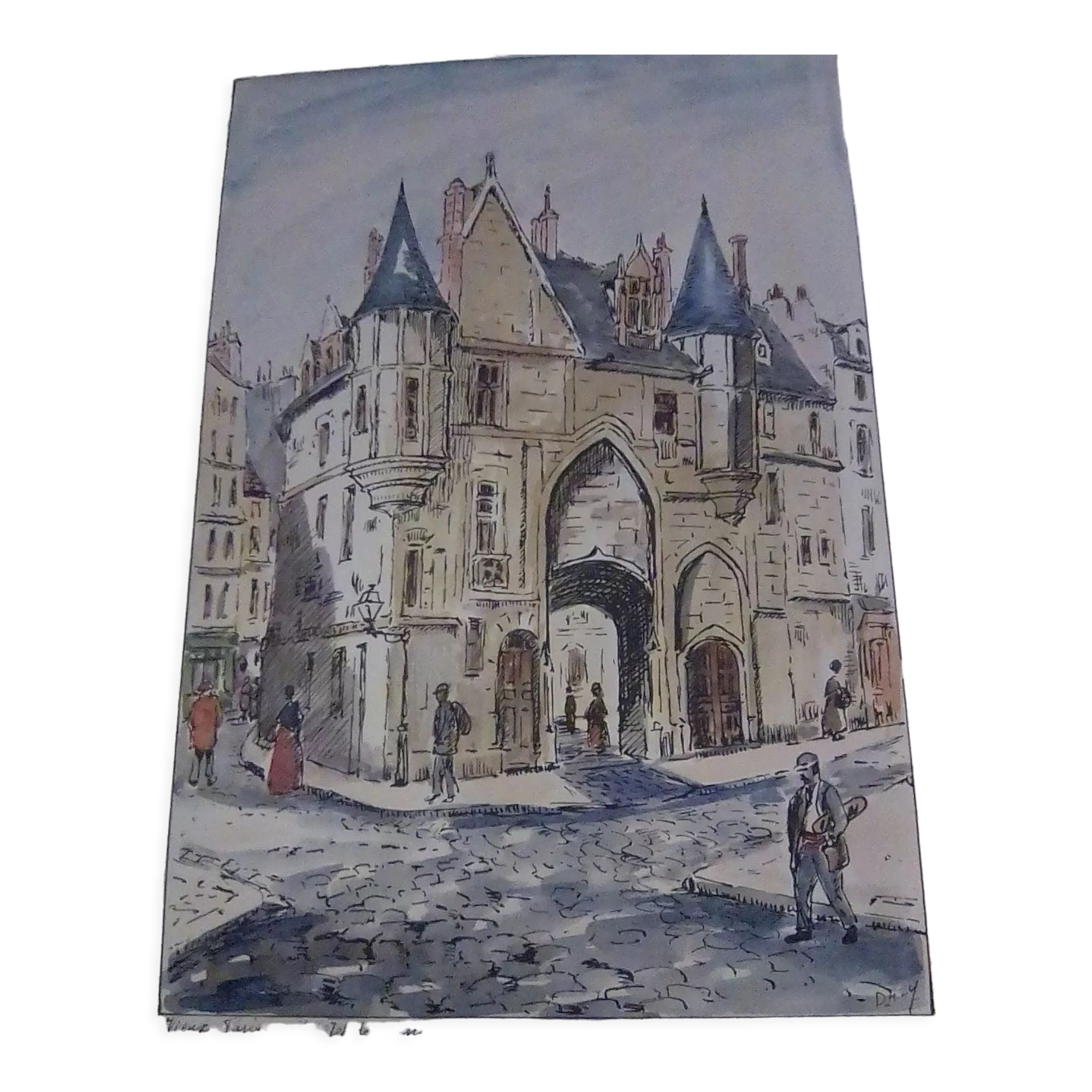 Watercolour drawing of Old Paris, ' Hôtel des Sens '