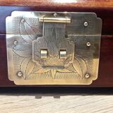 Jewelry box, Chinese jade stone - Wood - Mahogany, Brass