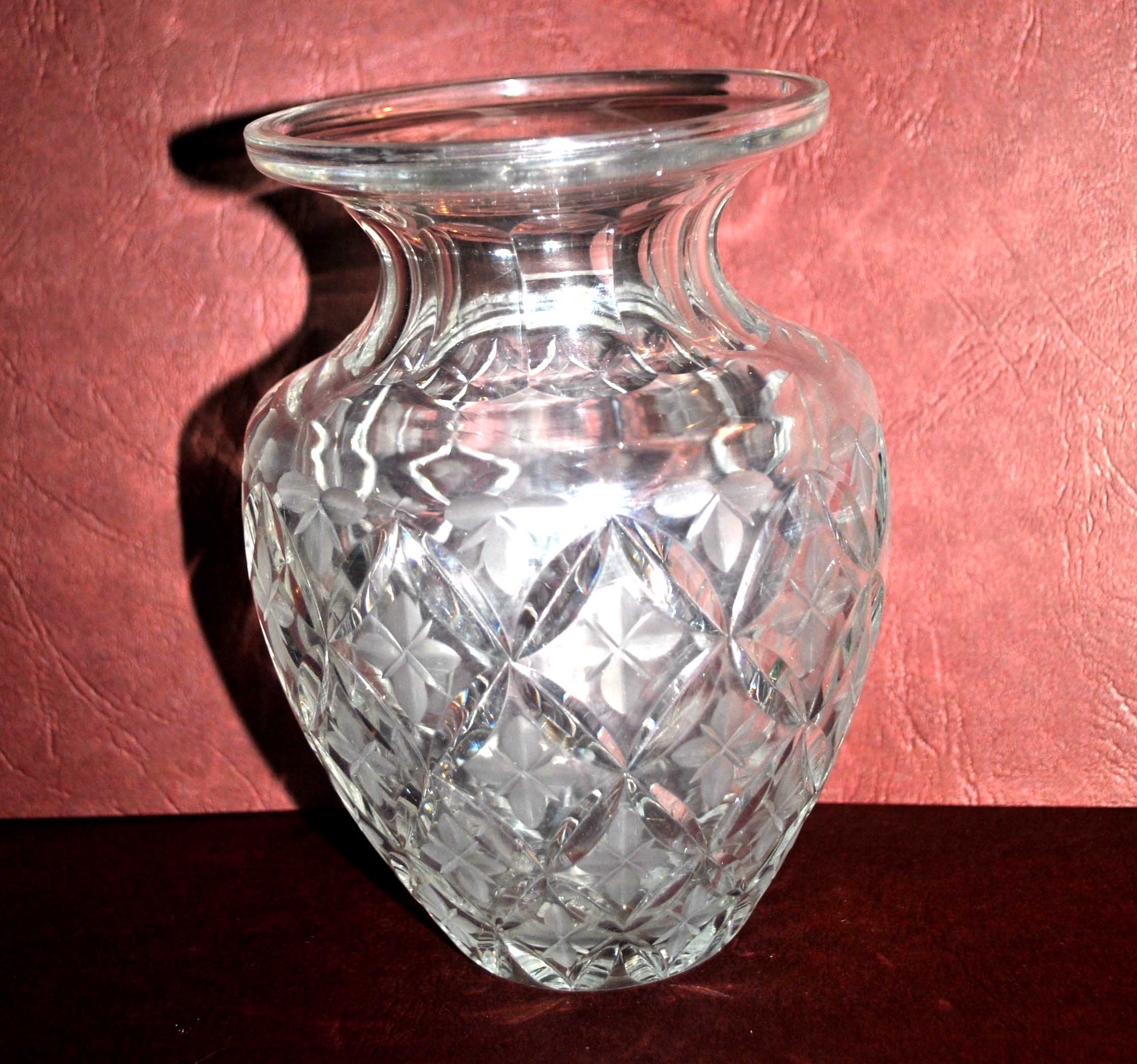 Bohemian crystal baluster vase - richly carved decoration engraved with clover