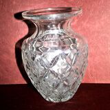 Bohemian crystal baluster vase - richly carved decoration engraved with clover