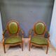 Pair of Louis XVI style leather armchairs
