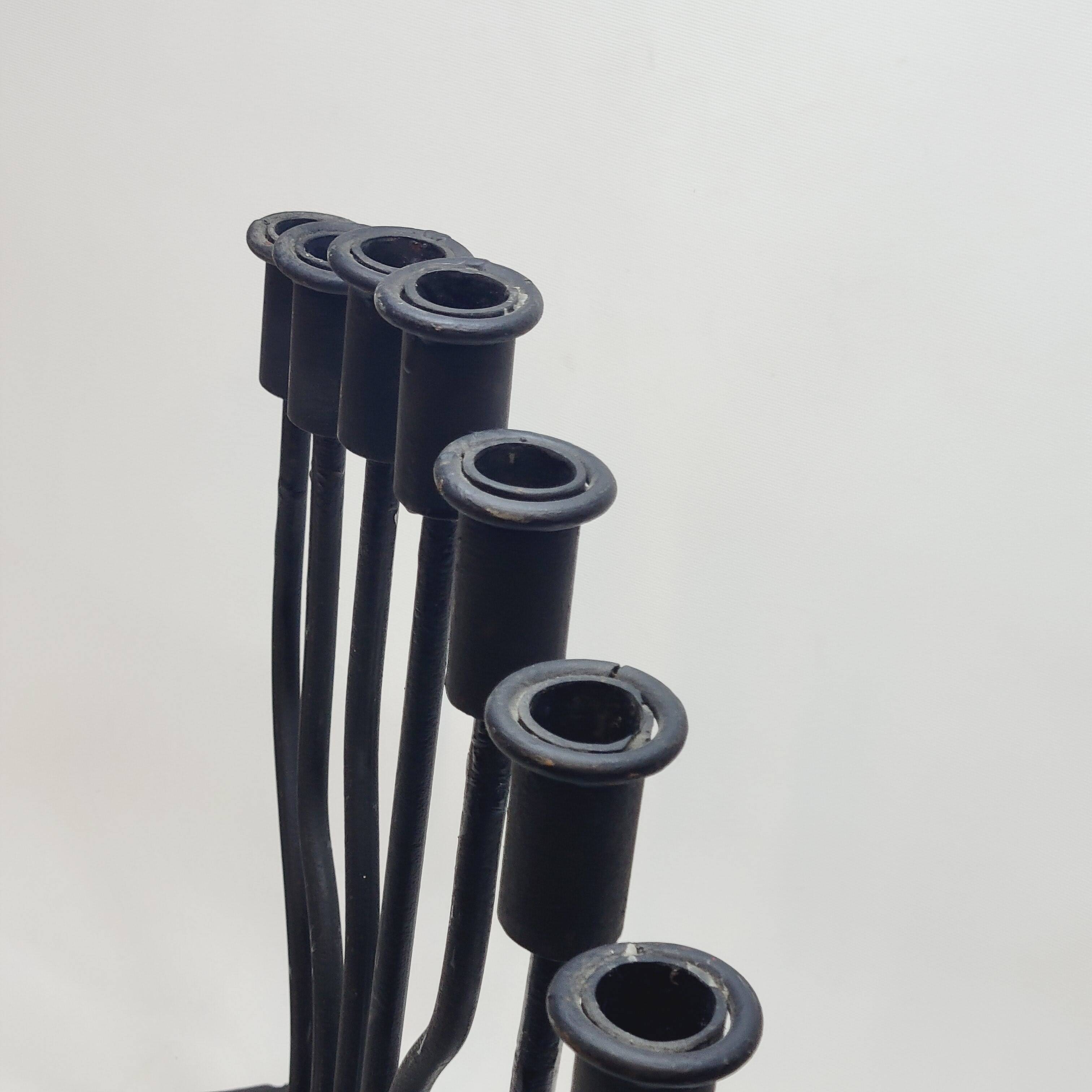 FOLK ART - JUDAICA Menorah Old Candlestick 7 arms of light in wrought iron