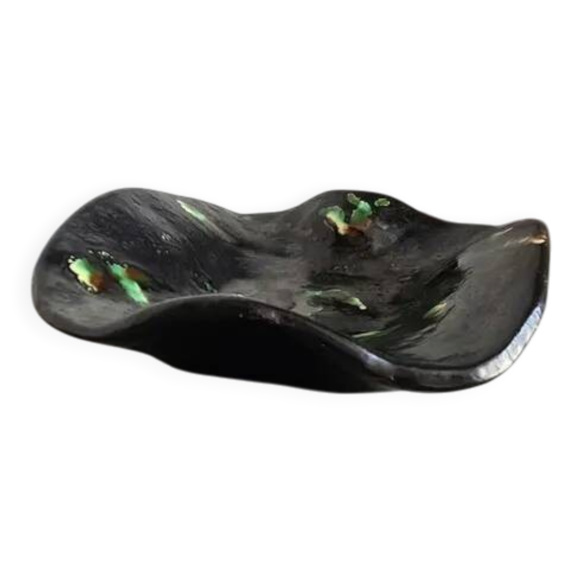French ceramic bowl, lava glaze, black and green.