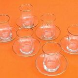 Tea service for 6 glasses / 6 saucers, transparent glass with gilding.