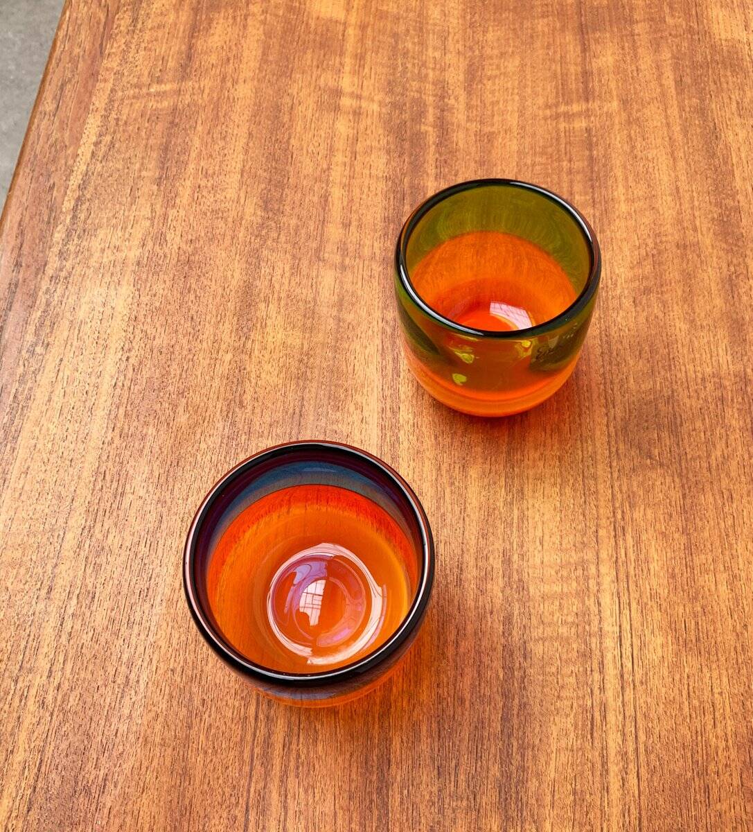 Set of 2 vintage German coloured glass bowls by Eisch.