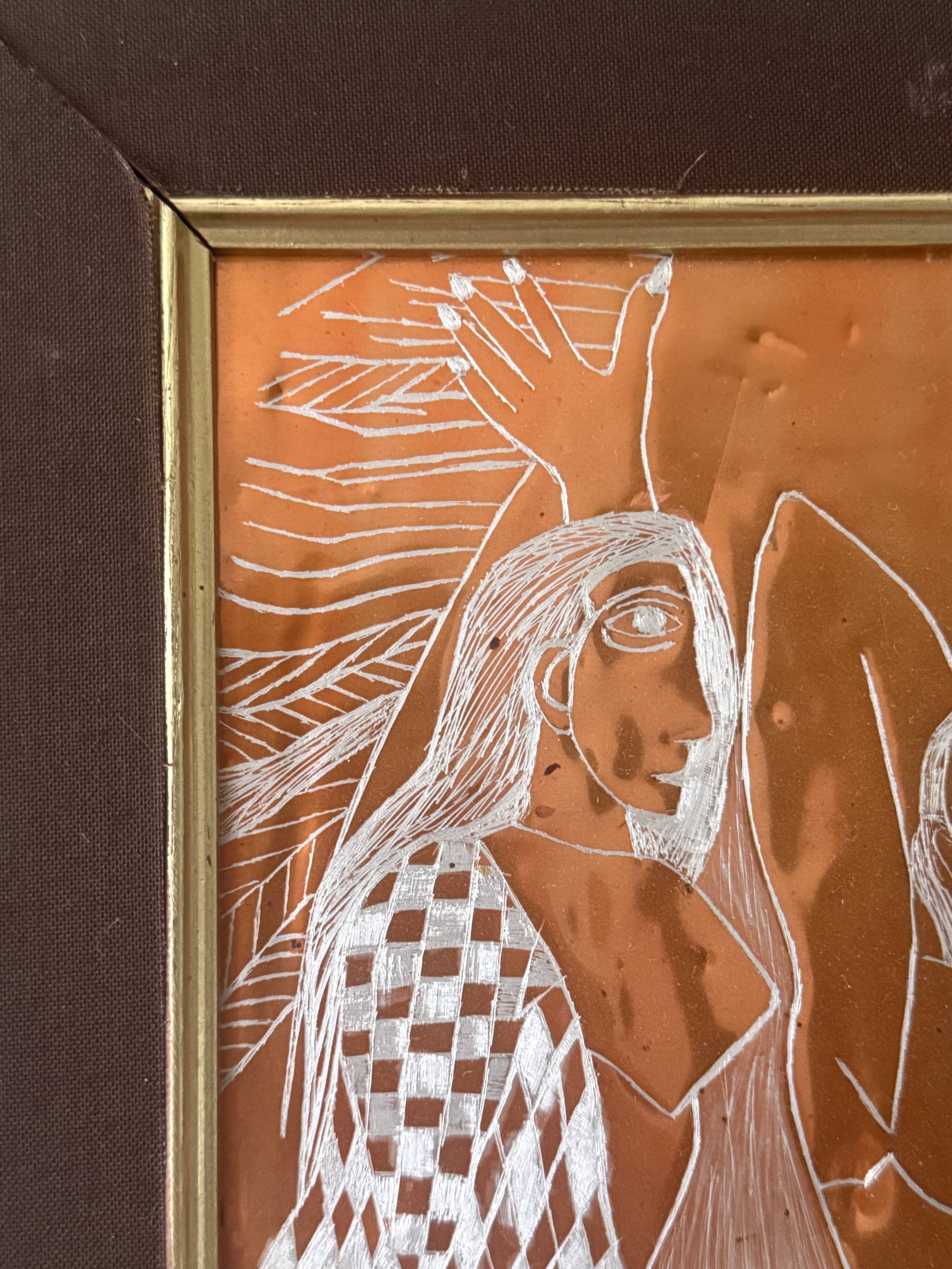 Cubist table copper engraving