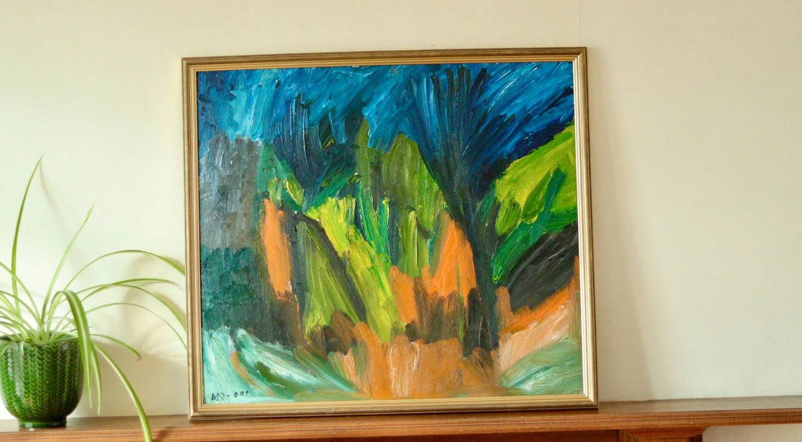 Huile sur panneau suédoise originale vintage – « Abstrait »