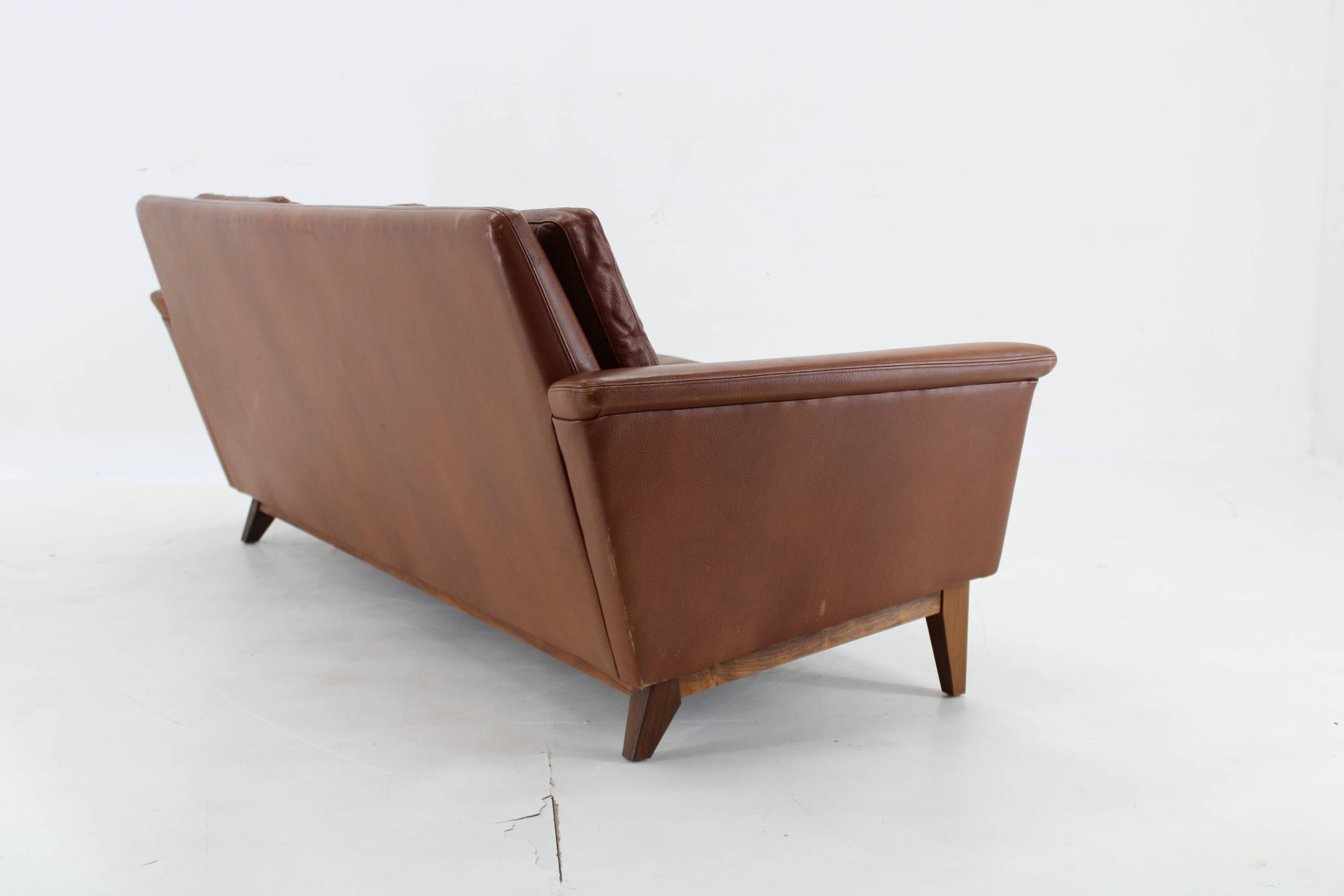 1970s Brown Leather 3-Seater Sofa, Denmark