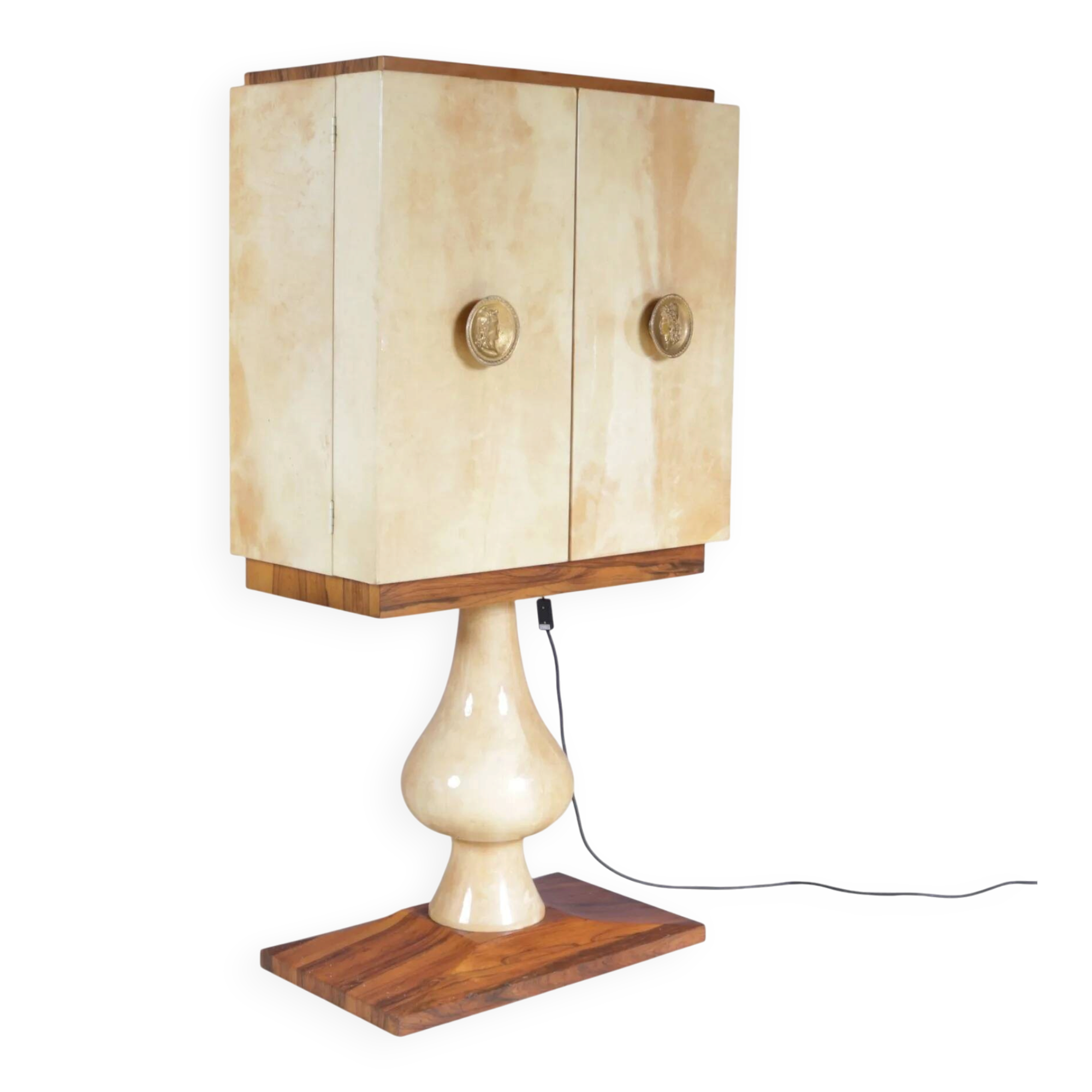 Cabinet de bar Aldo Tura en peau de chèvre sur piédestal, années 1960