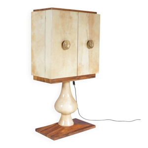 Cabinet bar Aldo Tura en peau chèvre sur piédestal, années 1960