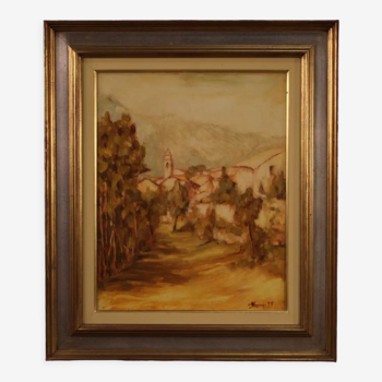 Italian signed painting country view dated 1977