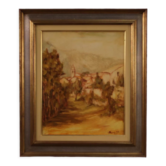 Italian signed painting country view dated 1977