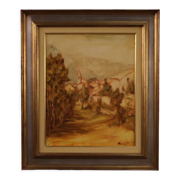 Peinture italienne signée vue de campagne datée de 1977