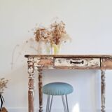Patinated table - desk with turned legs and its drawer