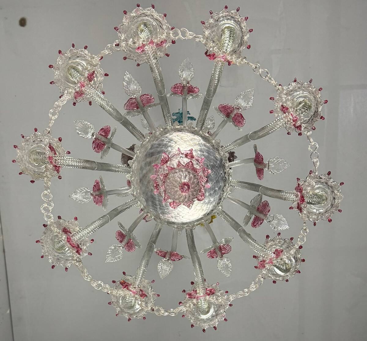 Venetian chandelier in multi-colored Murano glass, 10 light arms, circa 18