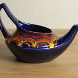 Blue red and yellow ceramic teapot attributed to bertoncello deco