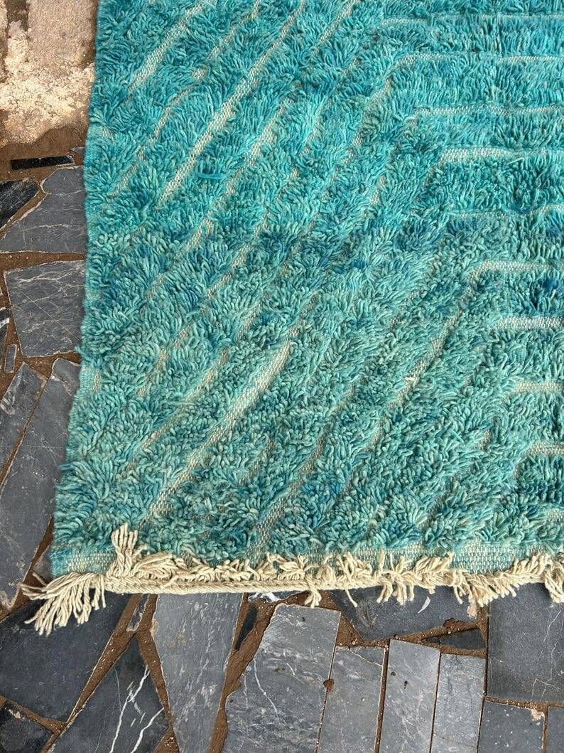 Tapis en laine pure sur mesure artisanale traditionnelle bleu 1,6/2,5 m