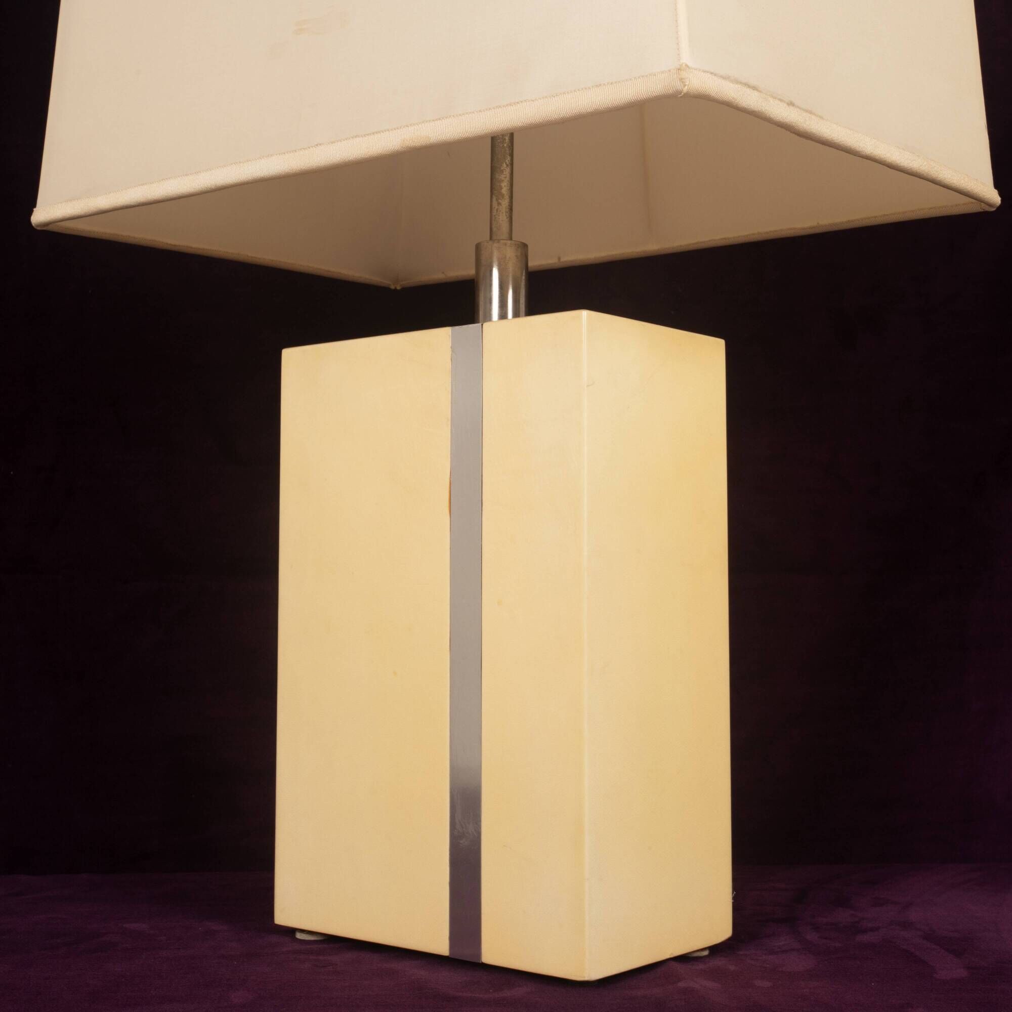 Tommaso Barbi Italian Rationalist Parchment and Metal Geometric Table Lamp