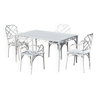 Salon de jardin modèle  "Calcutta" en Faux Bambou par Hall Bradley 1960
