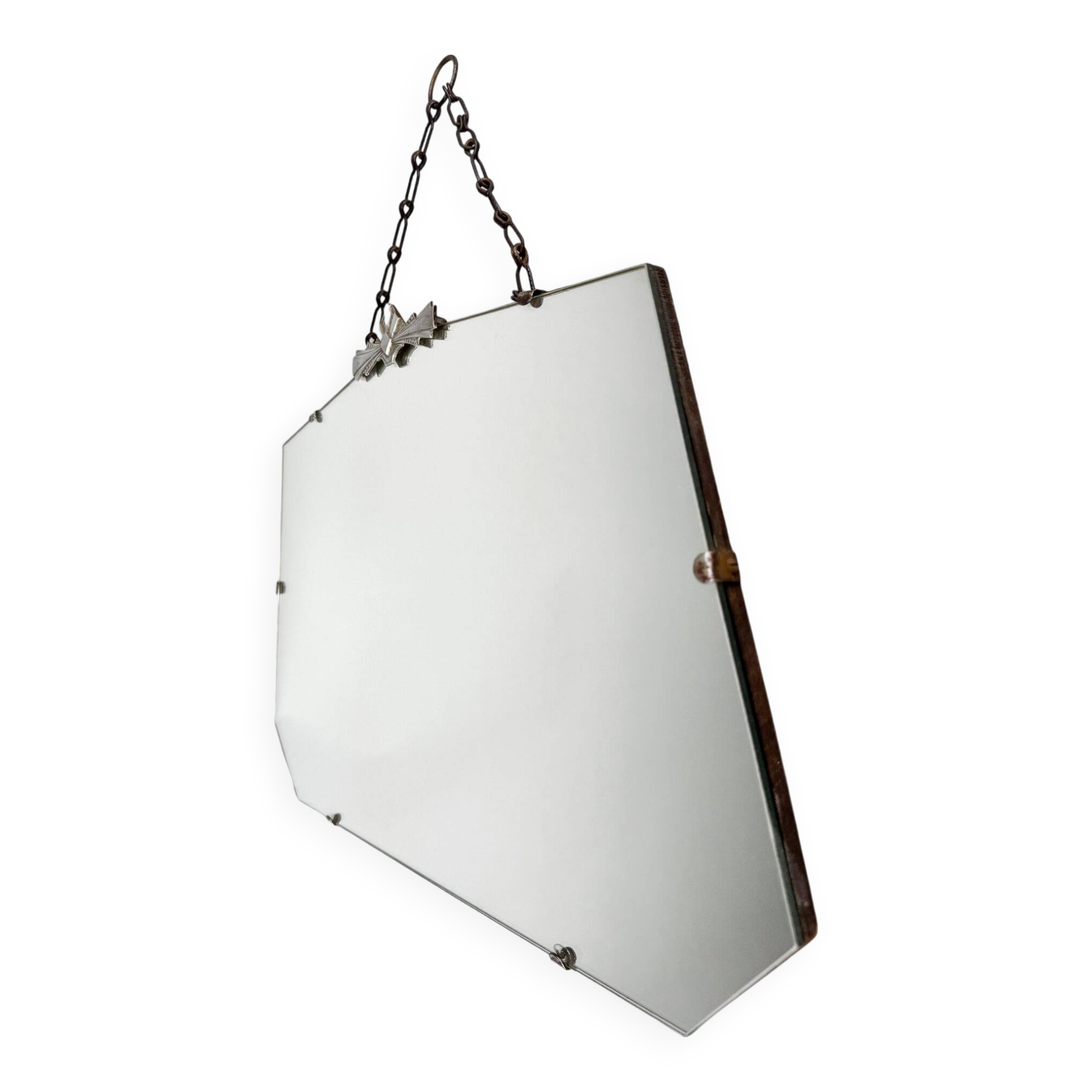 Miroir mural français des années 1950 avec garnitures chromées