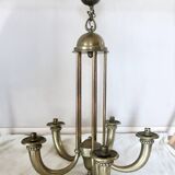 Art Deco chandelier in bronze and opaline by Jean Pascaud, 1940s.