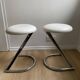 Pair of vintage Z low stools with chrome metal base and white skai seat. H: 49 cm 80s