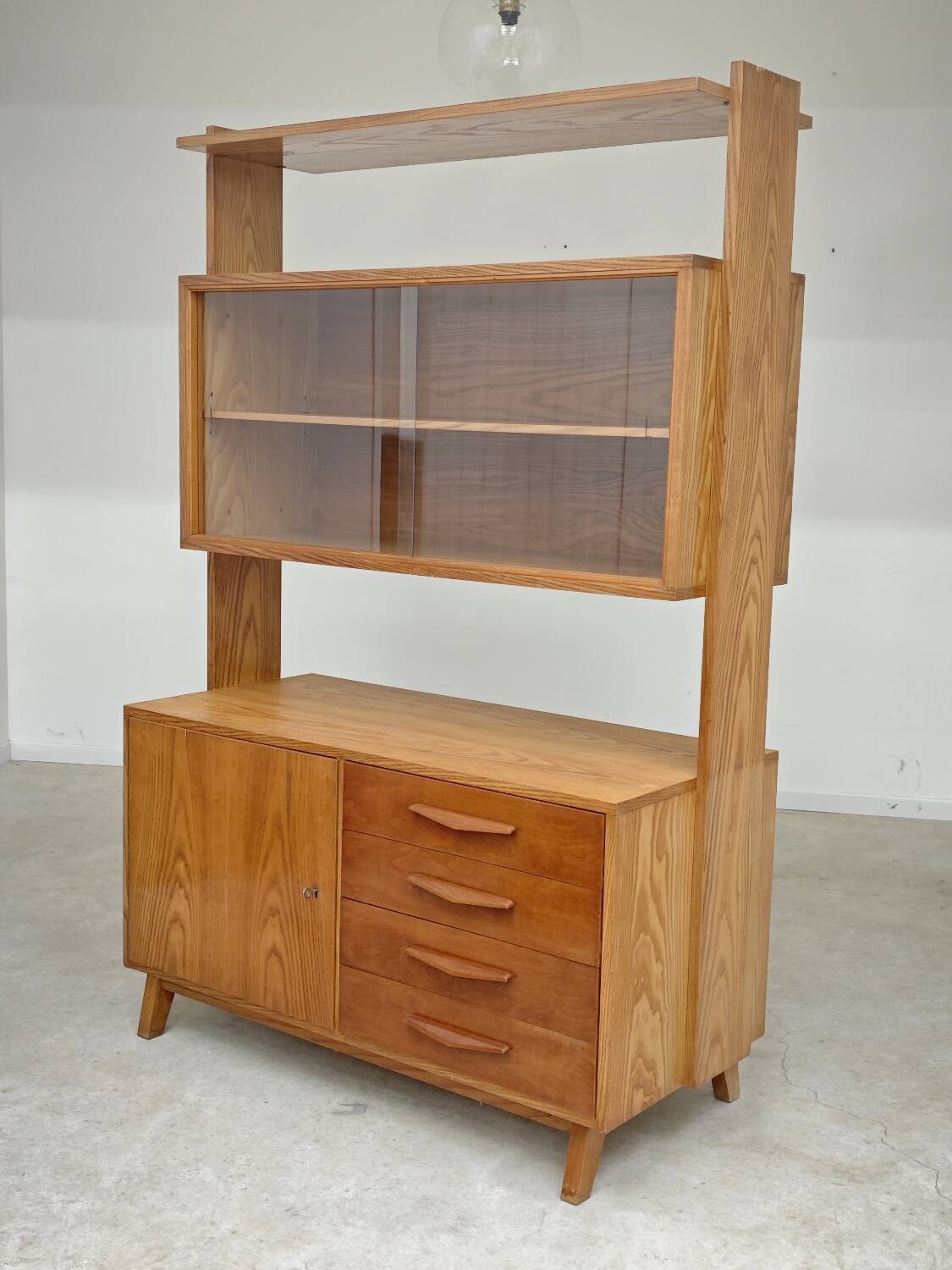 High sideboard, wooden display cabinet by Frantisek Jirak – 1960