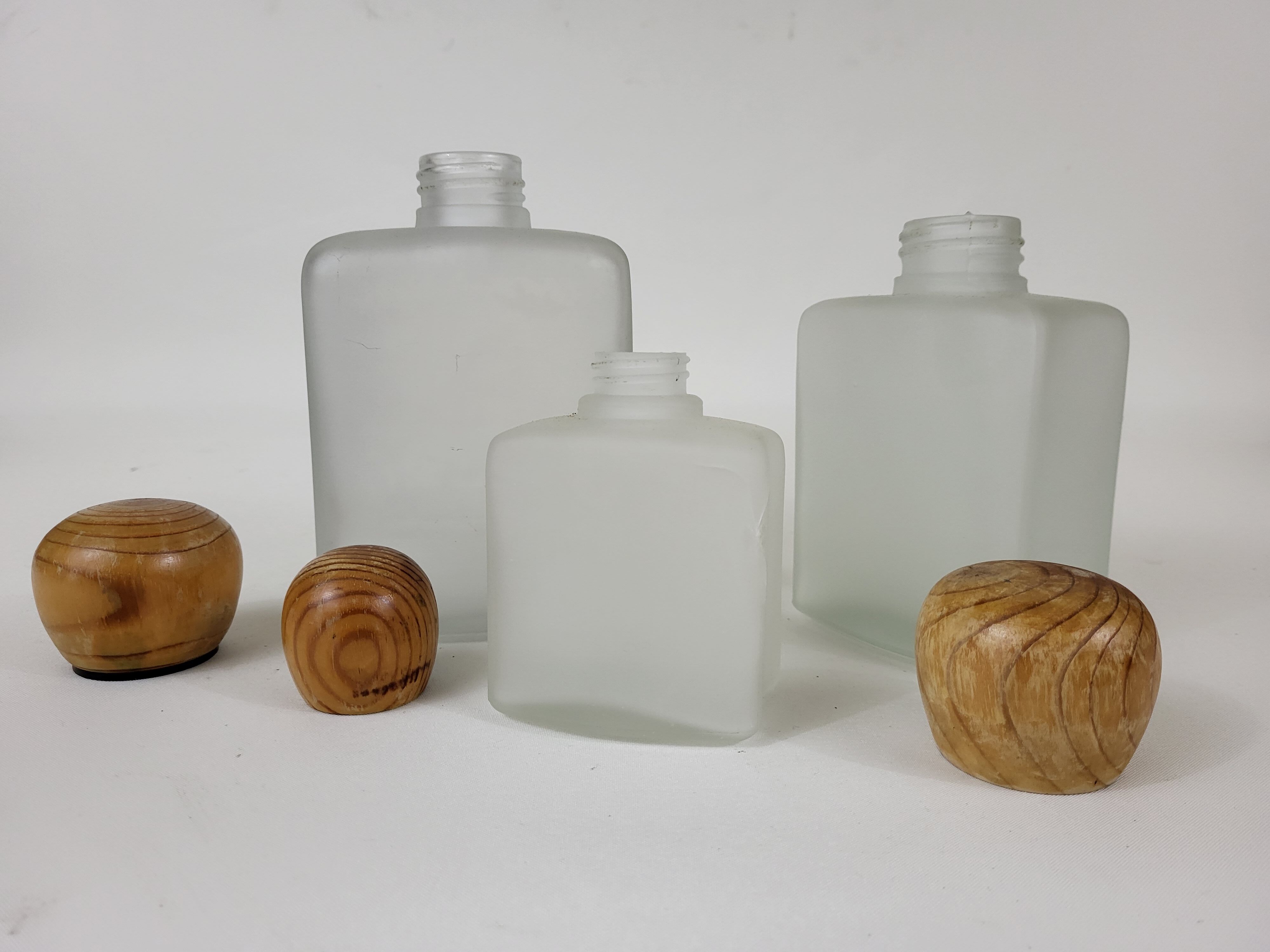 Set of 3 vintage frosted glass bottles