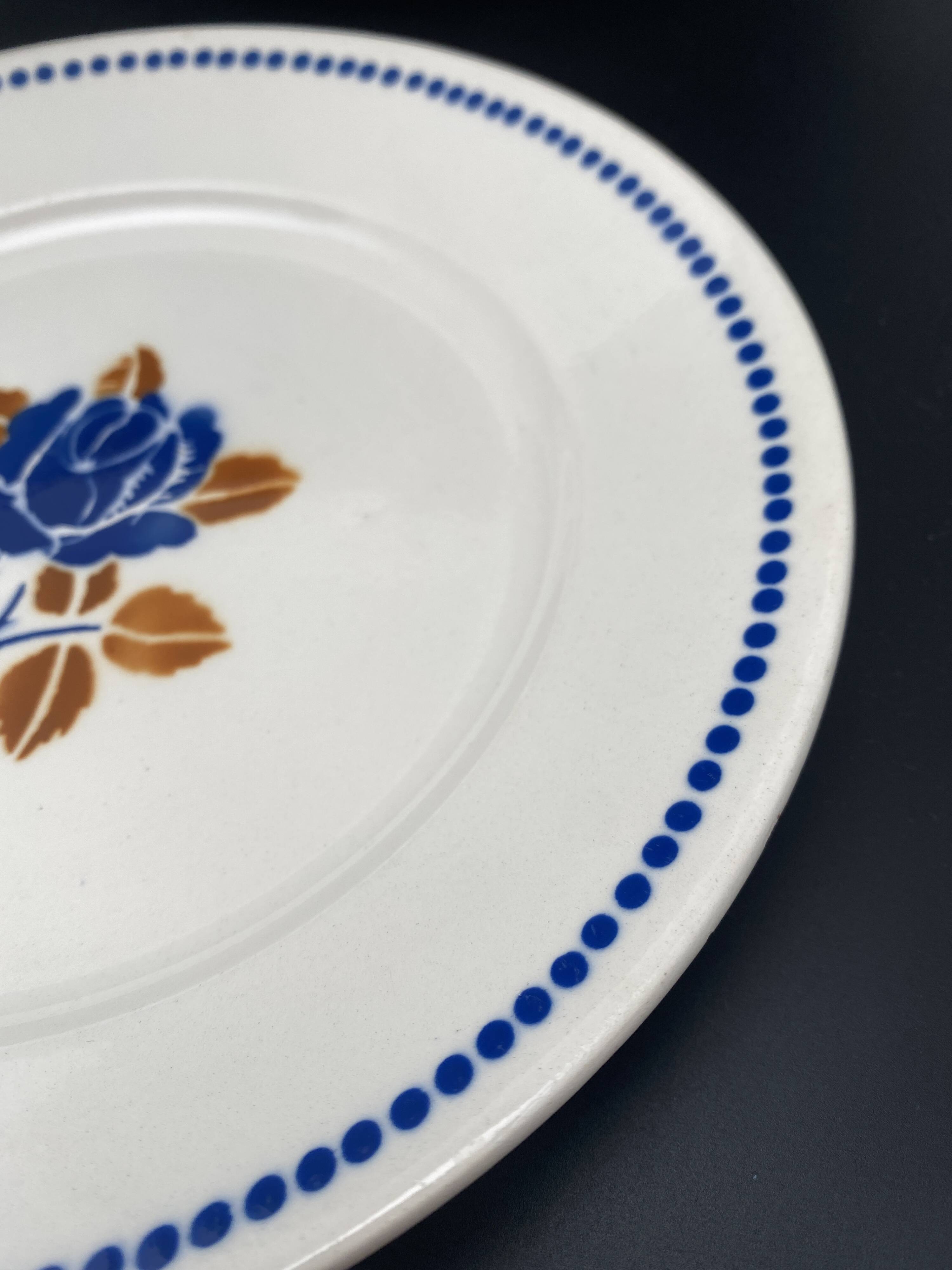 Assiettes plates badinviller vintage roses marine