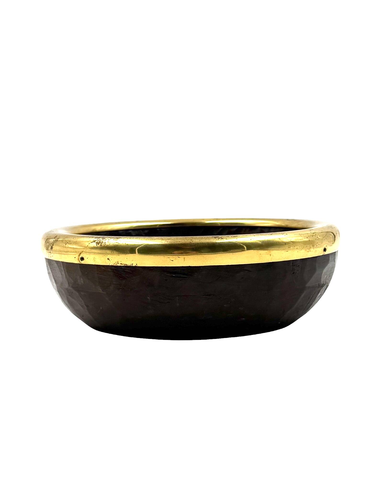 Mid-century brass and wood bowl, Italy 1970s
