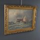 Painting "Entry to the Port in Rough Seas", oil on canvas, signed C. Demont – early 20th century