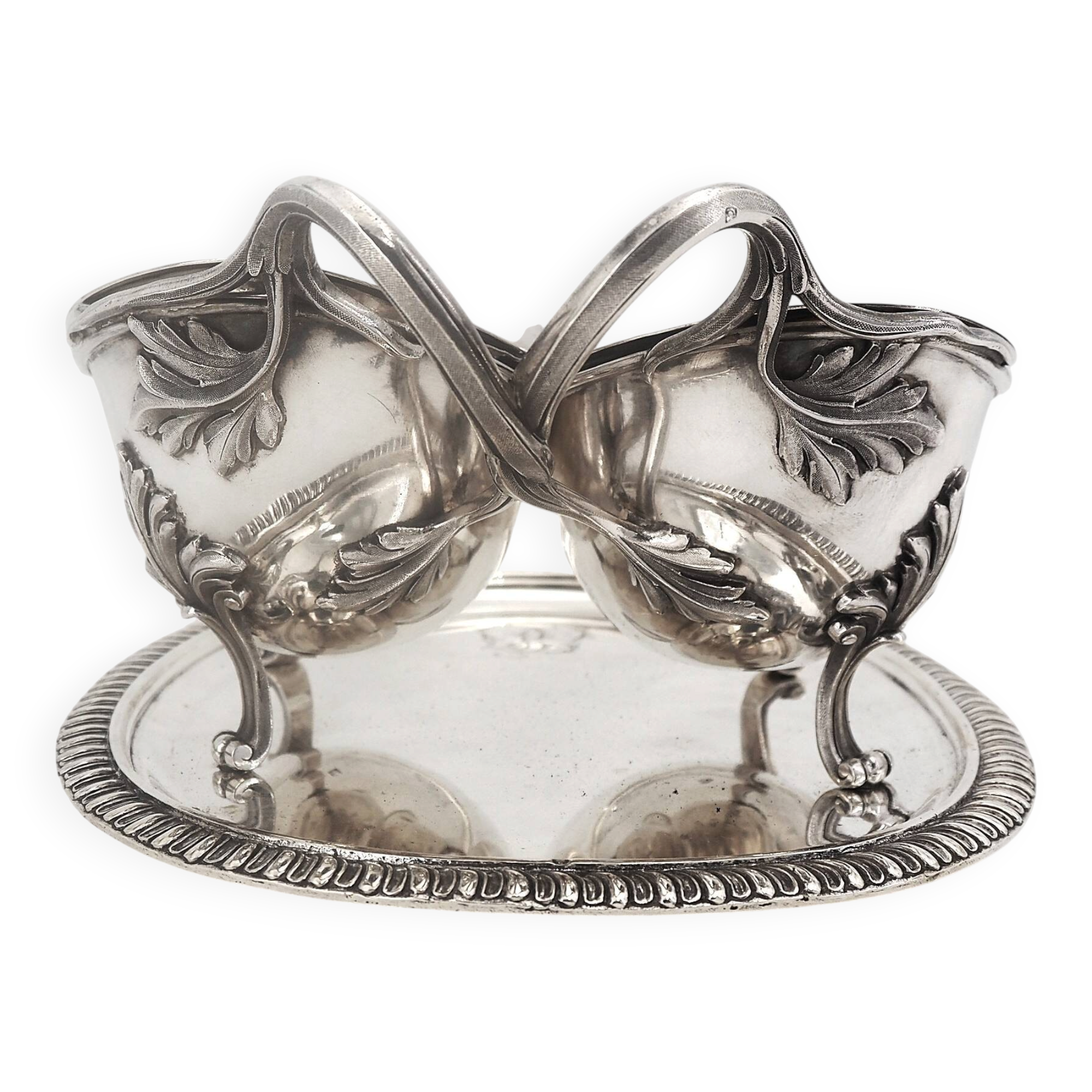 Idiot, double sauce boat + liners, Minerva silver, excellent condition, 19th century, 1.798 kg