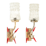 Pair of gold metal and glass sconces, 50s