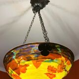 Lustre pâte de verre à décor de coquelicots