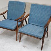 Pair of blue boomerang armchairs by Antonin Suman for Ton (Thonet) 1960