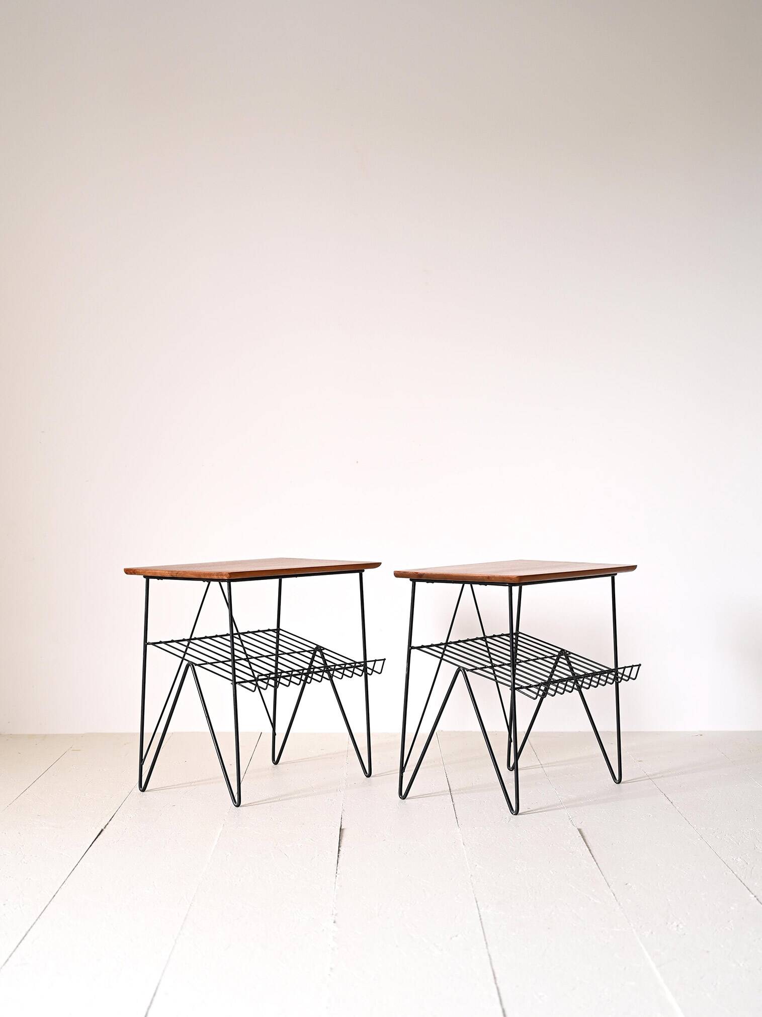 Pair of wooden and metal side tables