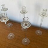 Set of 5 tulip candle holders in clear molded glass vintage decoration