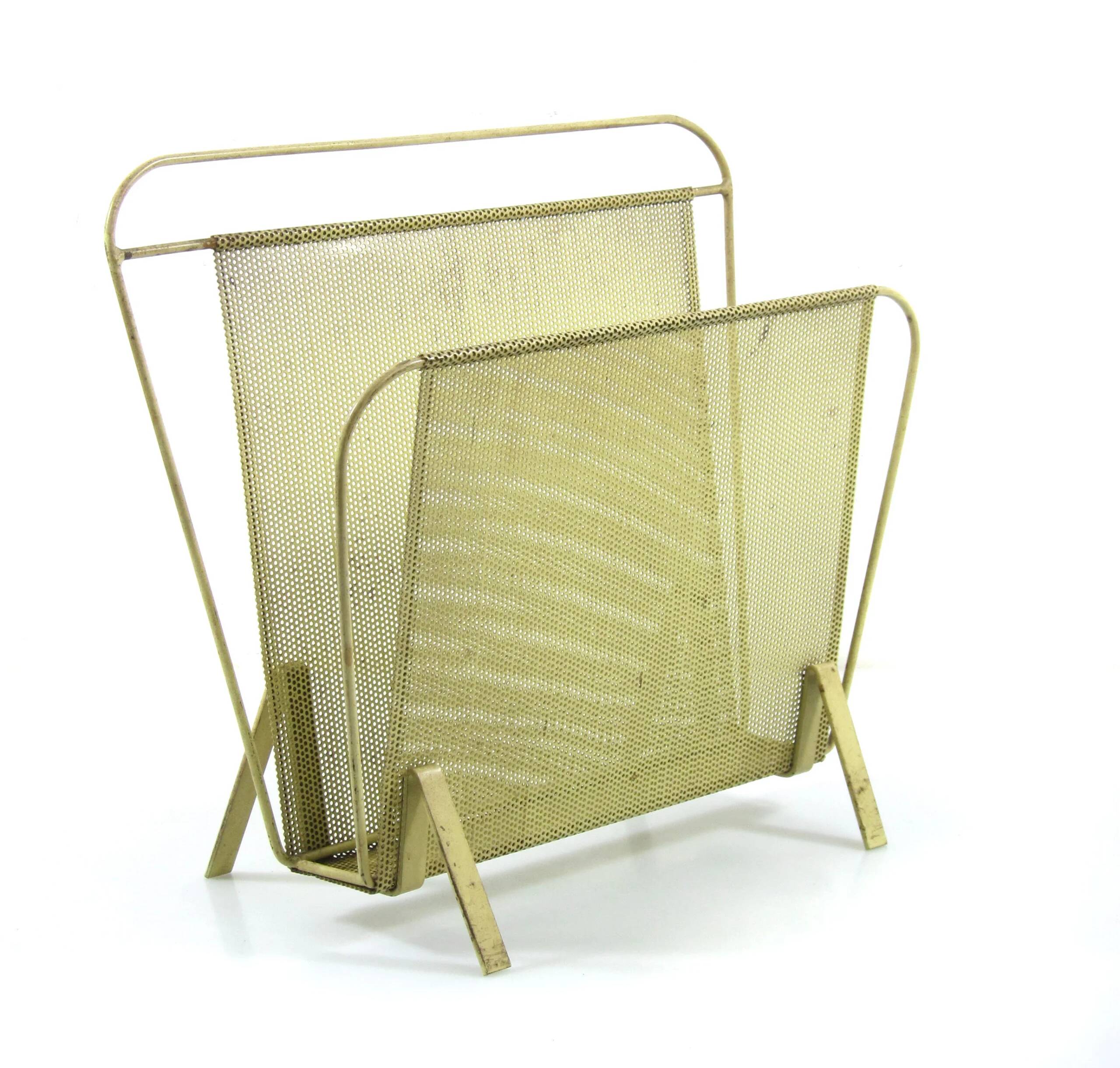 Compact yellow Mathieu Mategot 1960s magazine rack for Artimeta