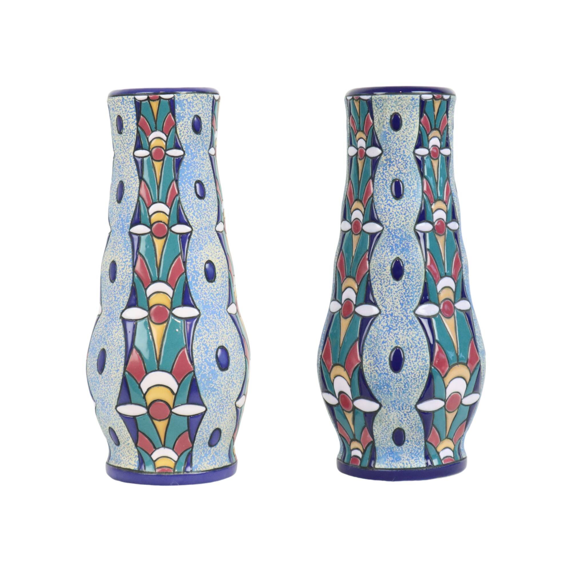 Pair of Amphora Vases Art Deco Ceramic Enamel 1915