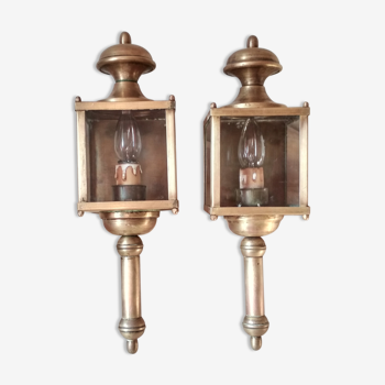 Pair of wall light cab in brass and copper lanterns