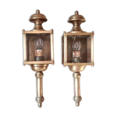 Pair of wall light cab in brass and copper lanterns
