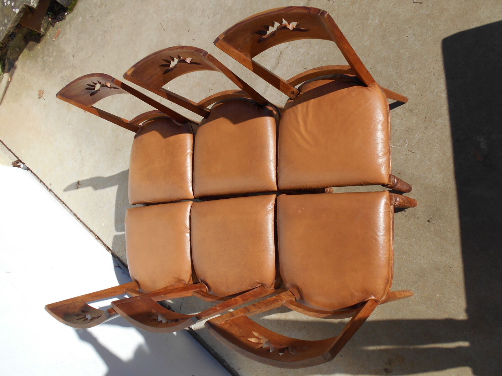 6 exotic wood and leather chairs,