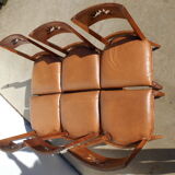 6 exotic wood and leather chairs,