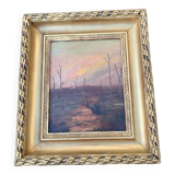 Tableau XIX Paysage Coucher de Soleil, Huile sur Toile