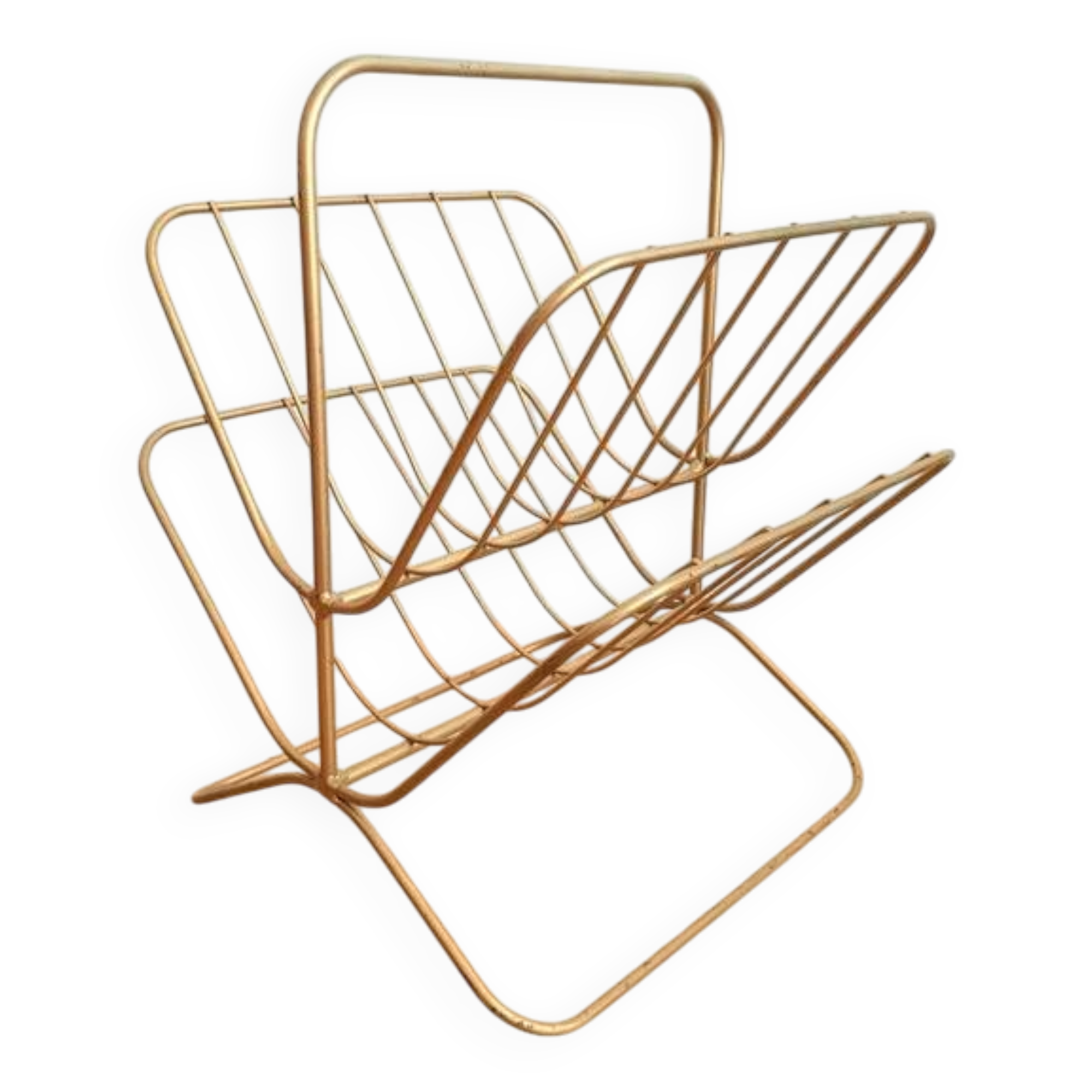 Vintage gold metal magazine rack